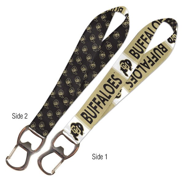 Double-sided University of Colorado key strap with CU Buffs logo and built-in bottle opener